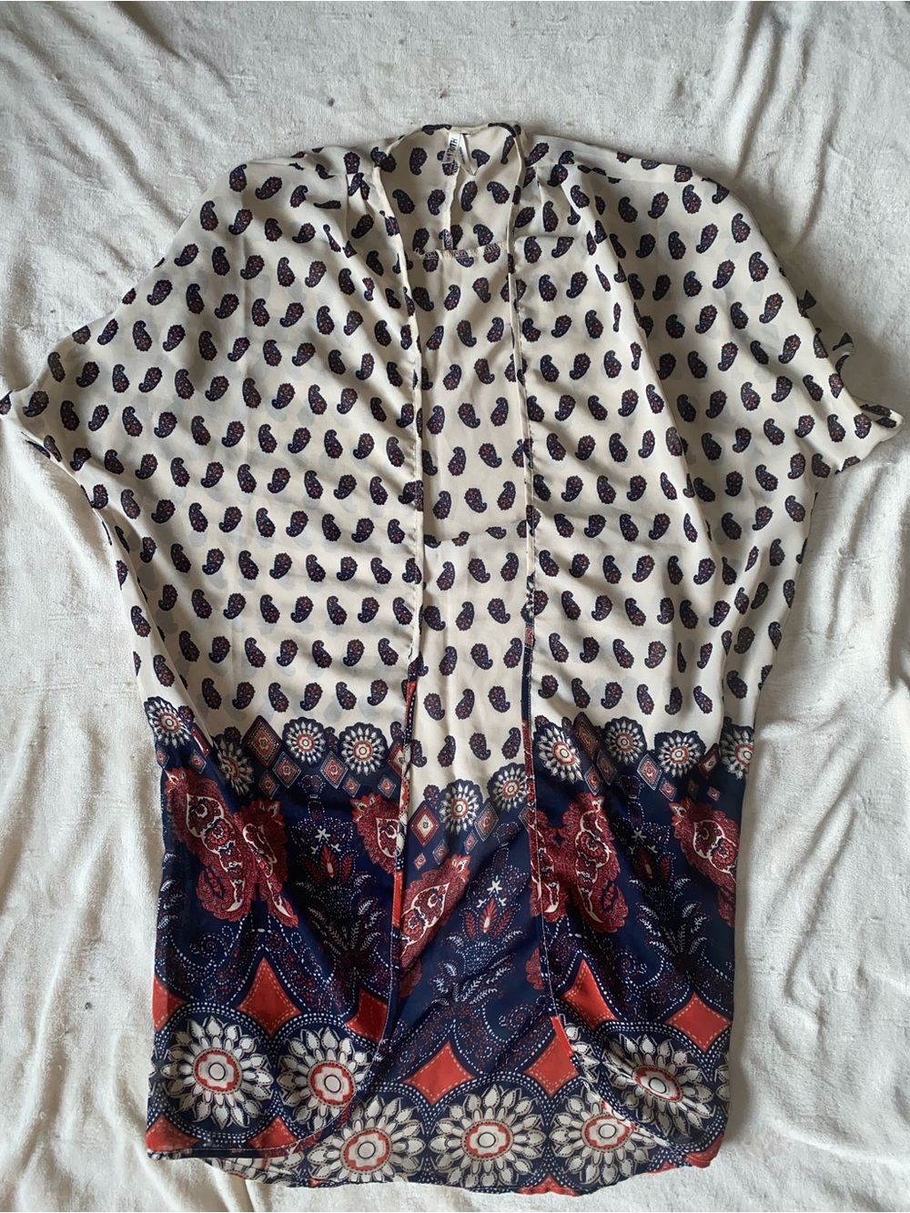 Live 4 Truth Cream Kimono Top with Navy & Rust Paisley Border